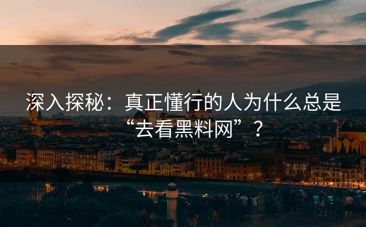 深入探秘：真正懂行的人为什么总是“去看黑料网”？