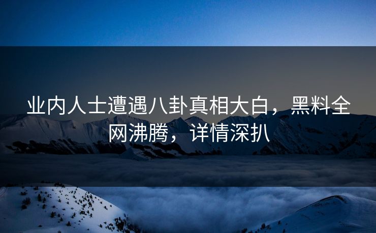 业内人士遭遇八卦真相大白，黑料全网沸腾，详情深扒